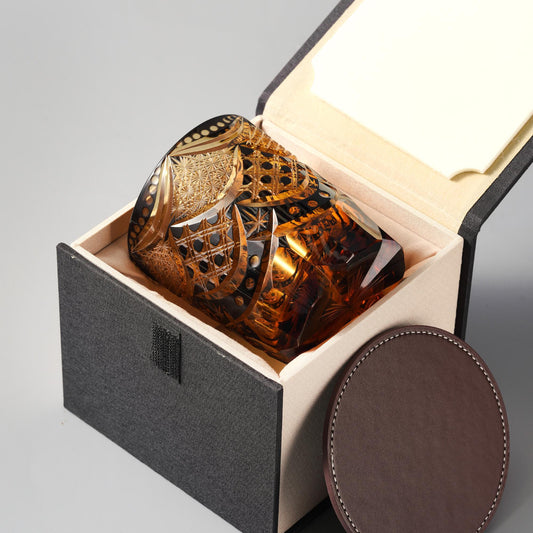 lovecove Hand-Carved Kiriko Amber Whiskey Glass image 2