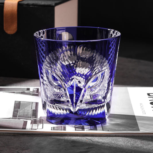 Vitraelle Hand-Cut Blue Owl Whiskey Glass image 1