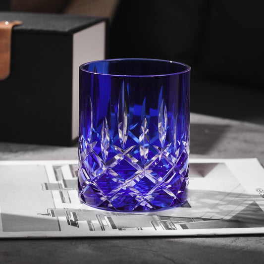 lovecove Hand-Cut Crystal Blue Whiskey Glass image 1
