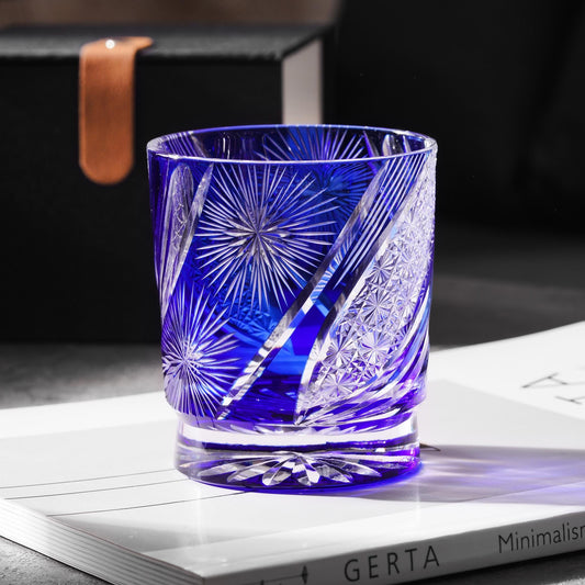 lovecove Handcut Blue Firework Kiriko Crystal Whisky Glass – product image 2