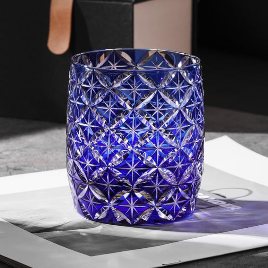 Vitraelle Hand-Cut Blue Whiskey Rocks Glass – product image 2