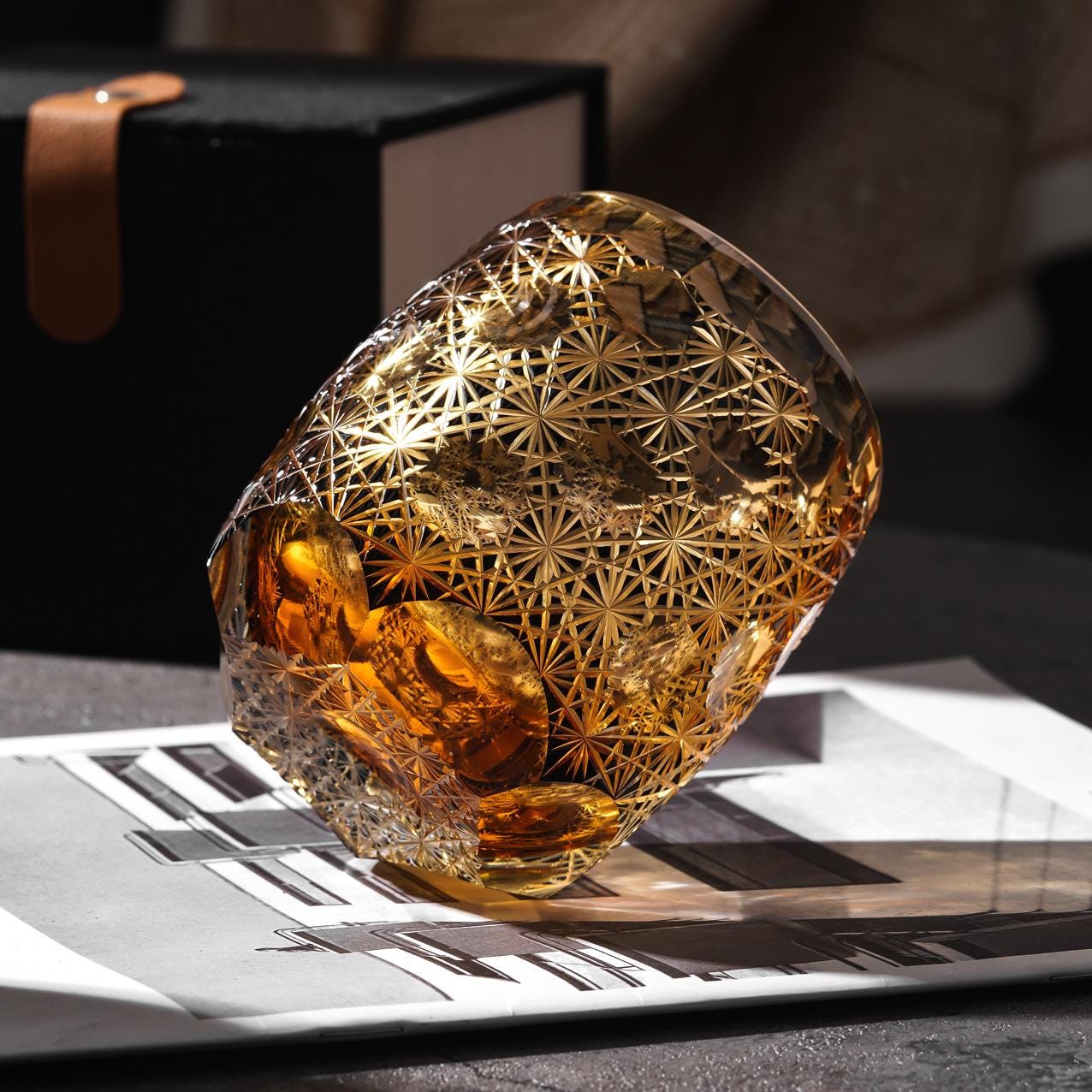 lovecove Hand-Carved Amber Bourbon Glass image 6