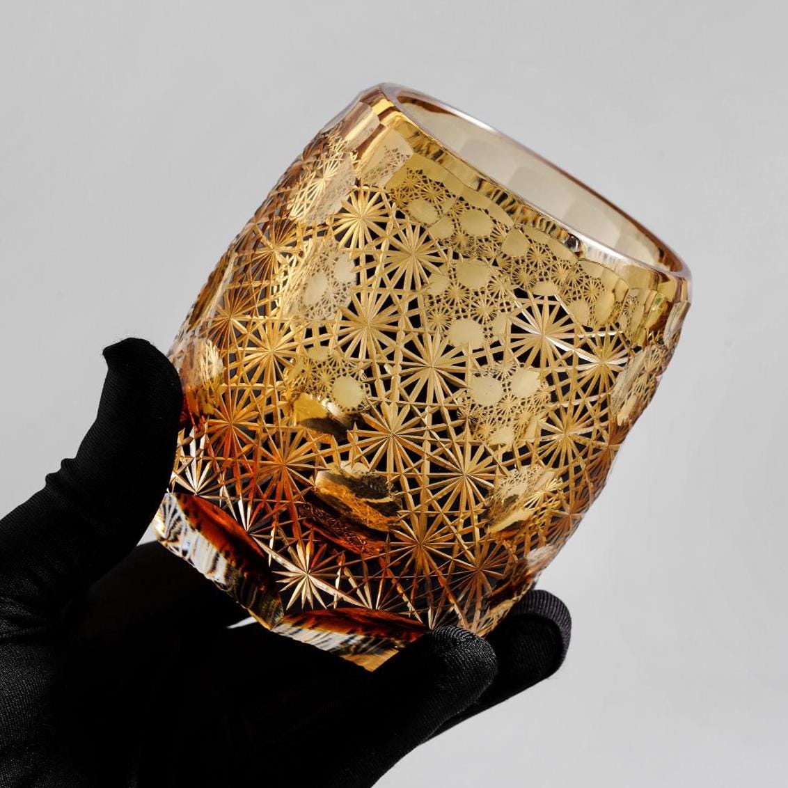 lovecove Hand-Carved Amber Bourbon Glass image 8