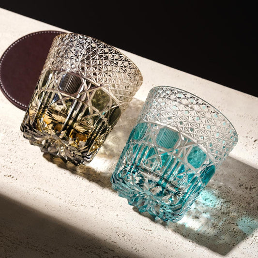 Vitraelle Hand-Carved Blue Gem Crystal Whiskey Tumbler image 1