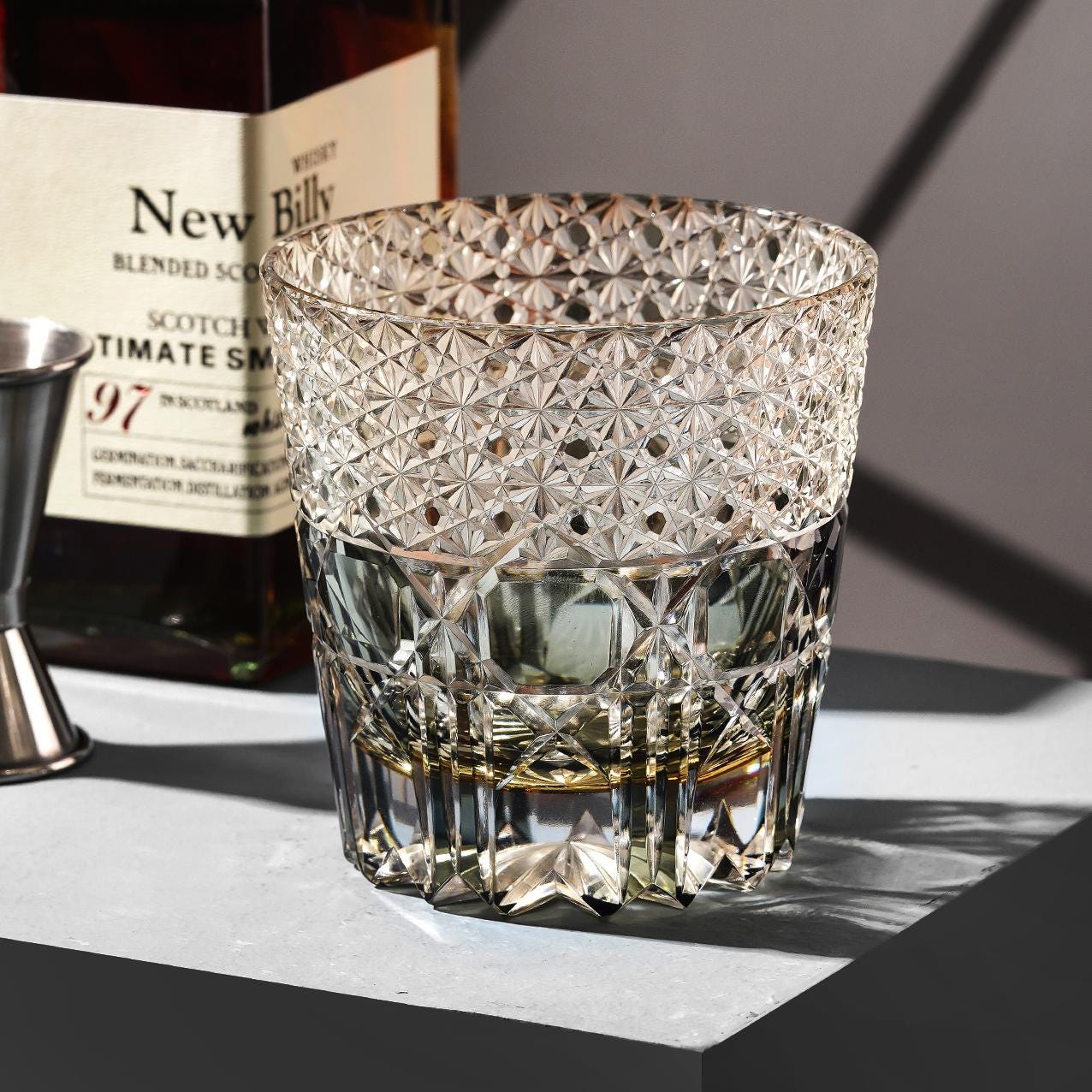 Vitraelle Hand-Carved Blue Gem Crystal Whiskey Tumbler image 3