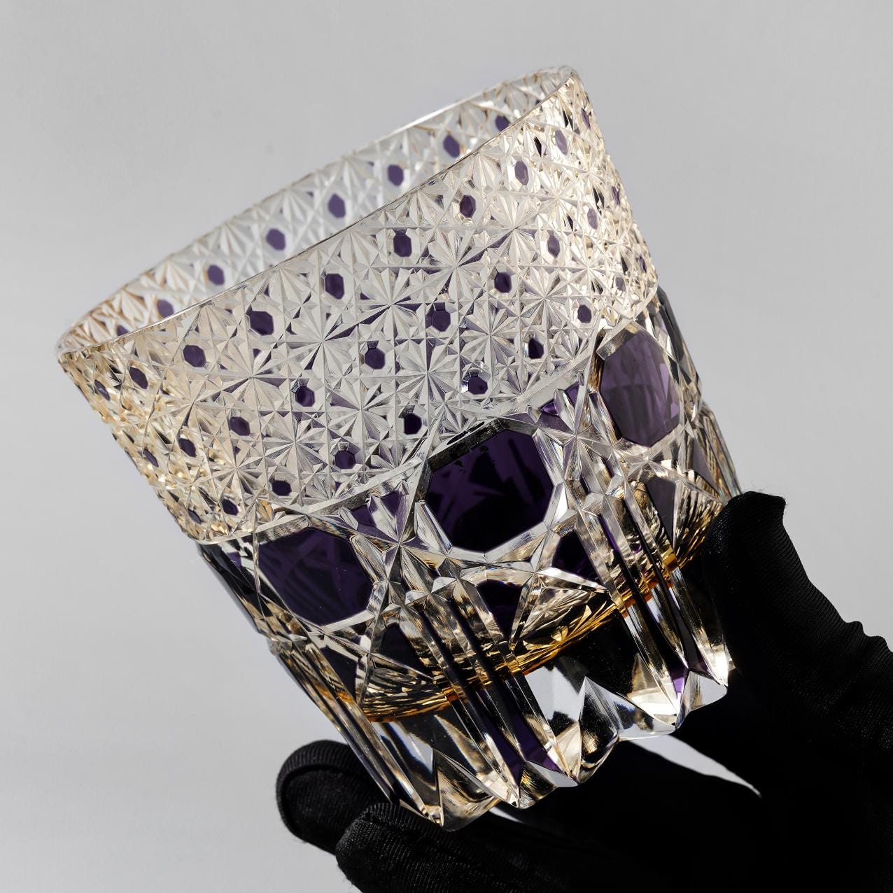 Vitraelle Hand-Carved Blue Gem Crystal Whiskey Tumbler image 4
