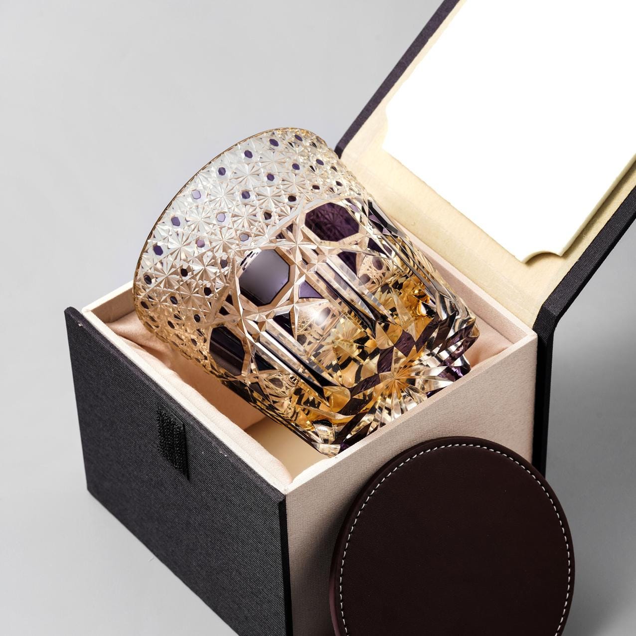 Vitraelle Hand-Carved Blue Gem Crystal Whiskey Tumbler image 8