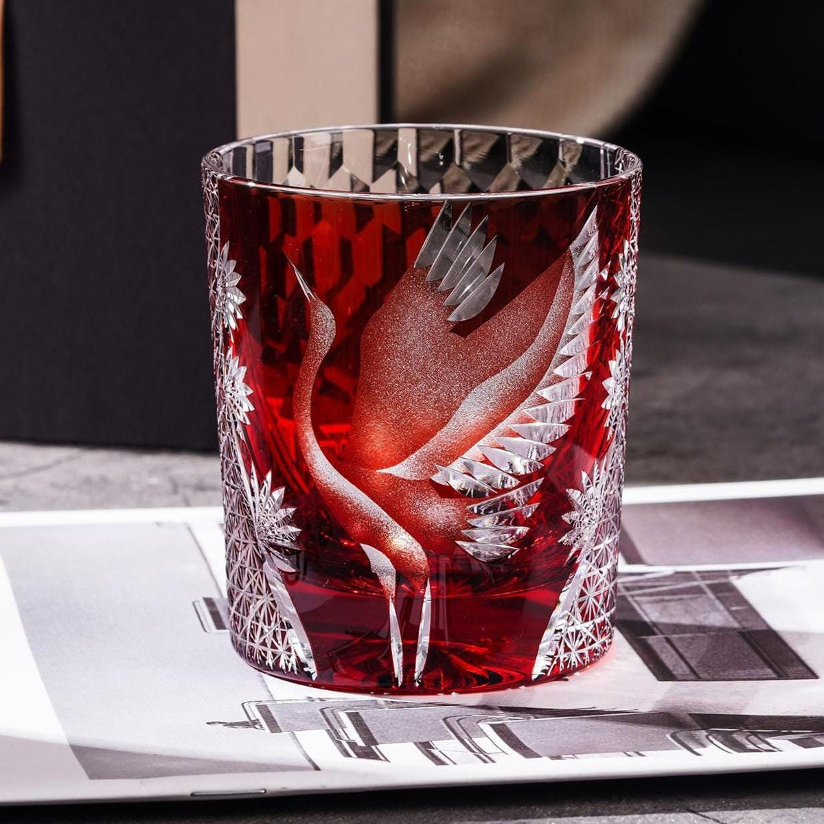 lovecove Hand-Carved Crane Whiskey Glass image 3