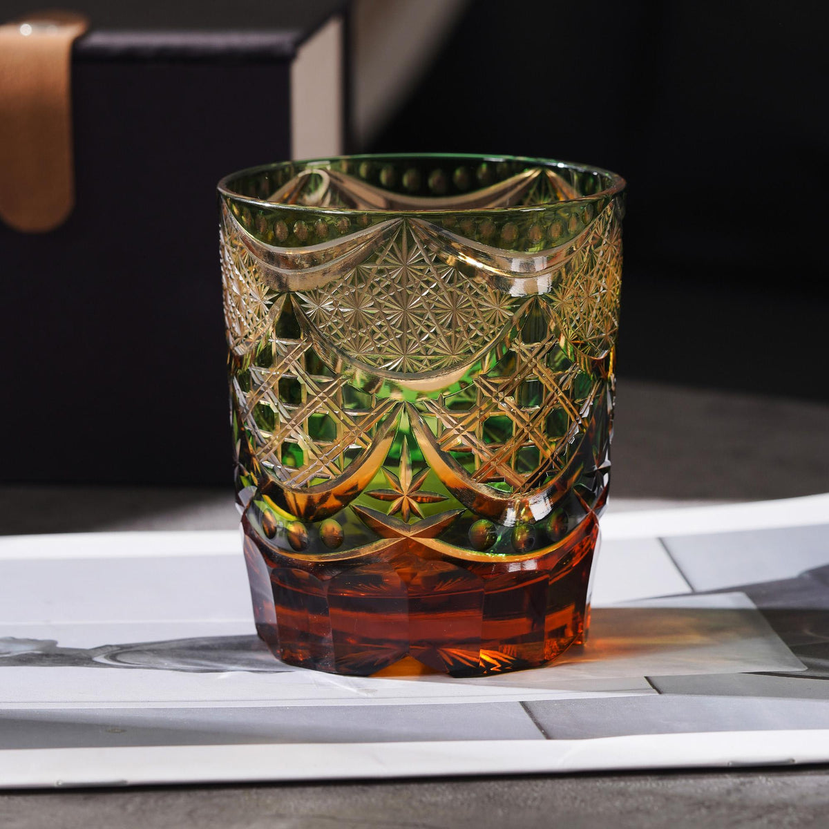 lovecove Hand-Carved Kiriko Amber Whiskey Glass image 5