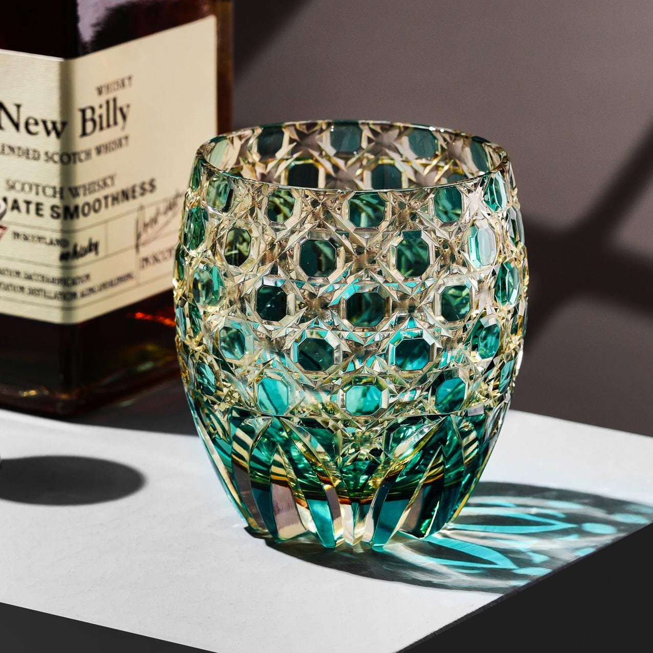 Vitraelle Hand-Carved Kiriko Floral Rocks Glass image 2