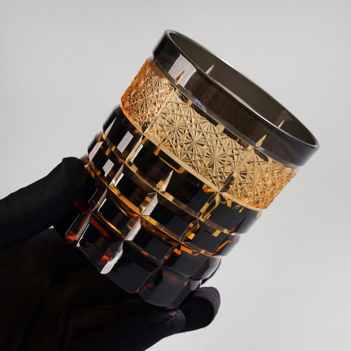 lovecove Hand-Cut Amber Black Whiskey Glasses image 3