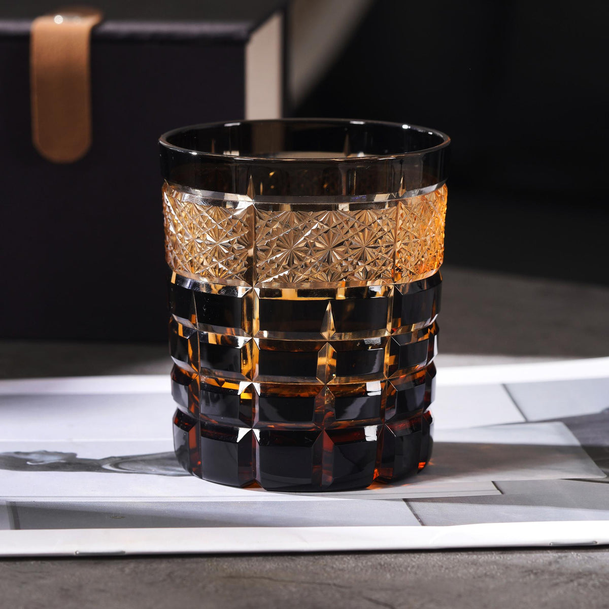 lovecove Hand-Cut Amber Black Whiskey Glasses image 8