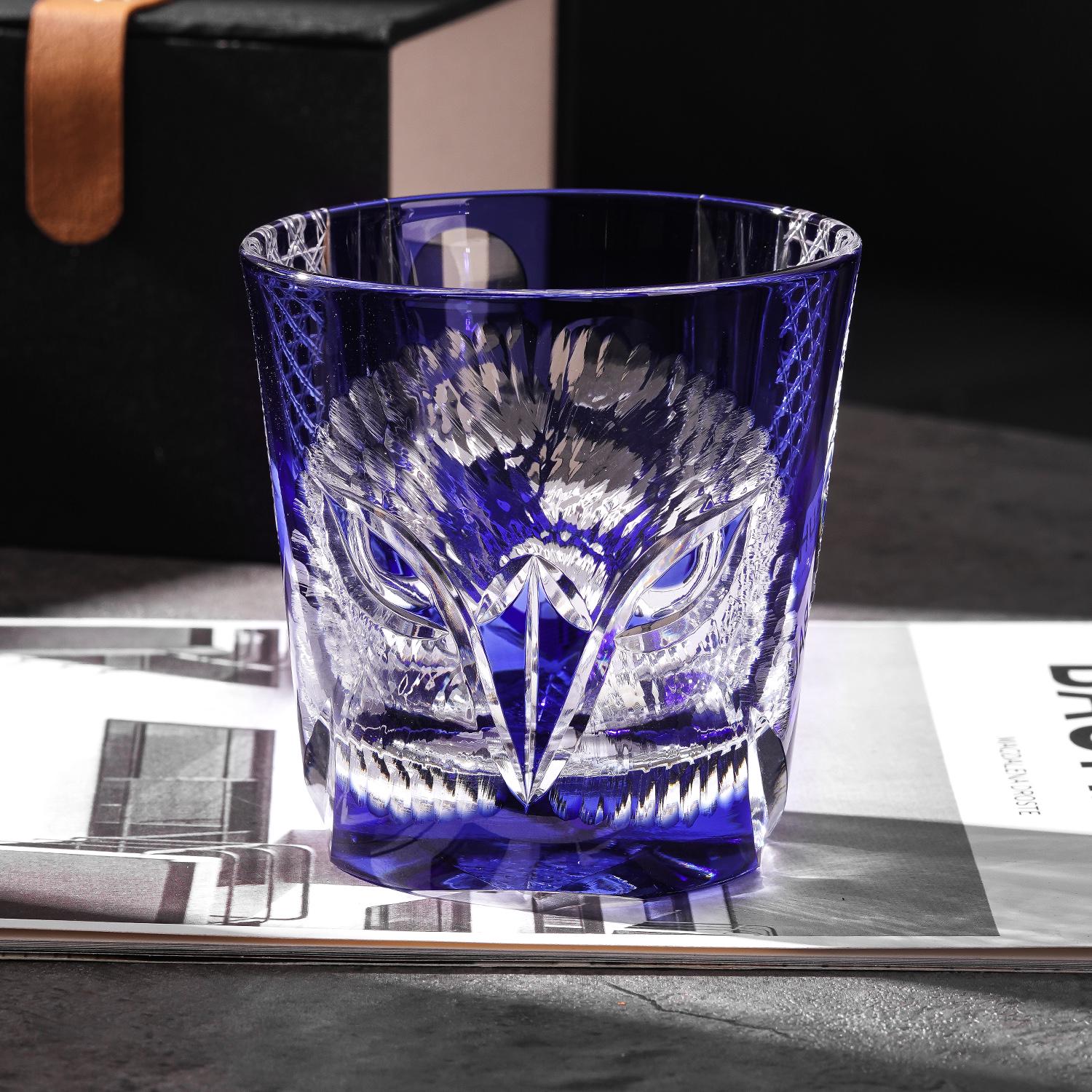 Vitraelle Hand-Cut Blue Owl Whiskey Glass image 1