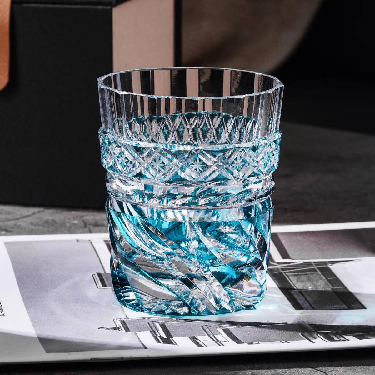 lovecove Hand-Cut Blue Swirl Whiskey Glass image 7