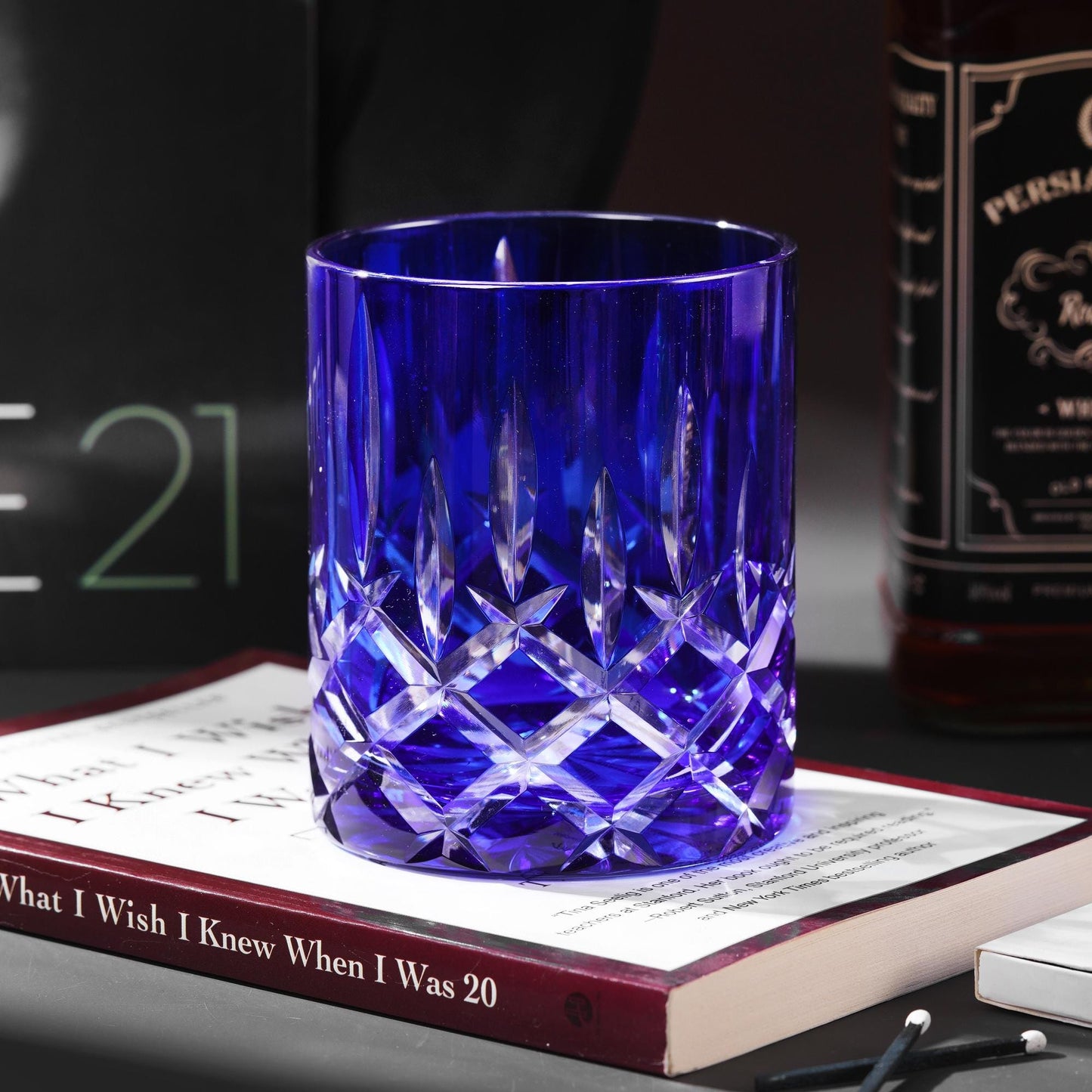 lovecove Hand-Cut Crystal Blue Whiskey Glass image 3