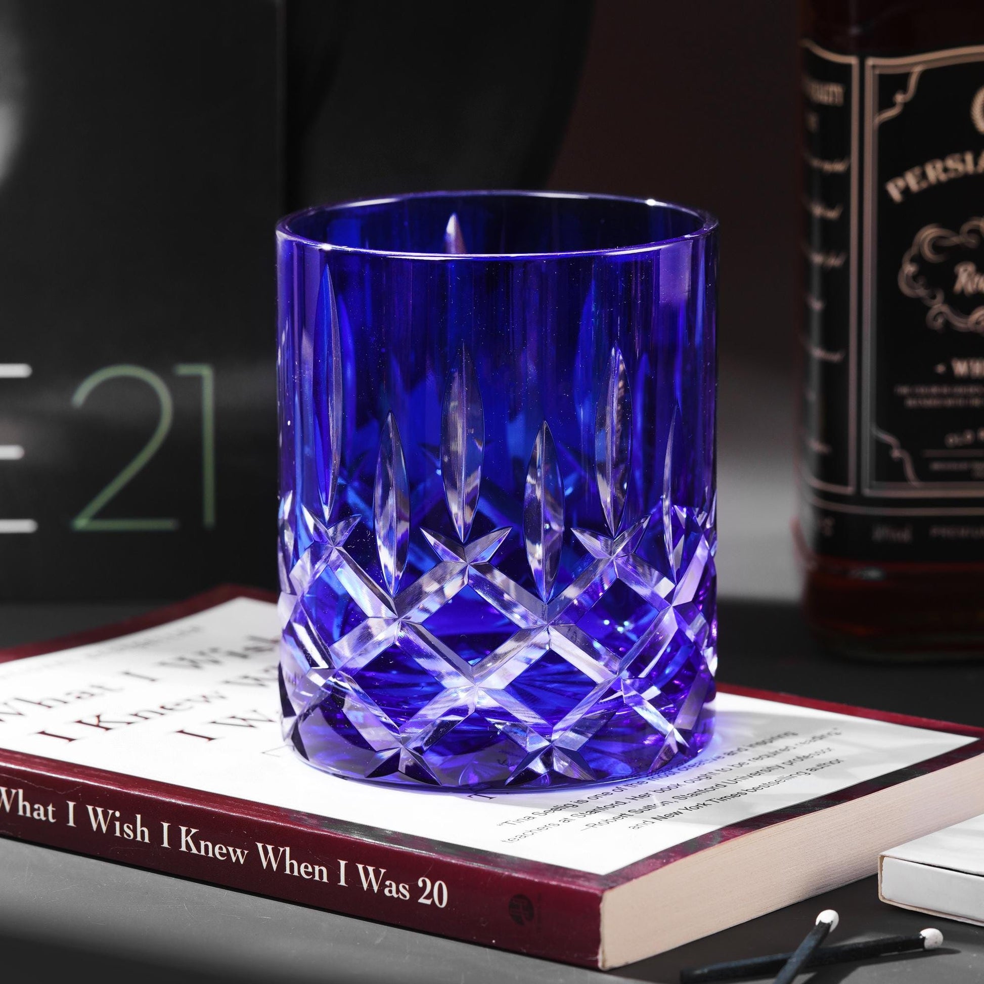 lovecove Hand-Cut Crystal Blue Whiskey Glass image 3