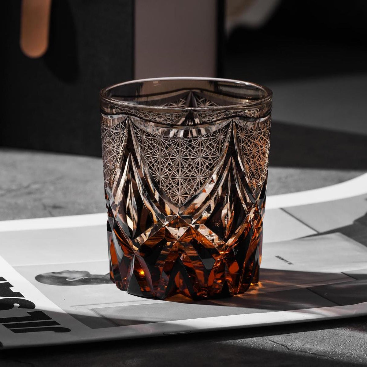 lovecove Hand Cut Black Crystal Whisky Glasses image 5