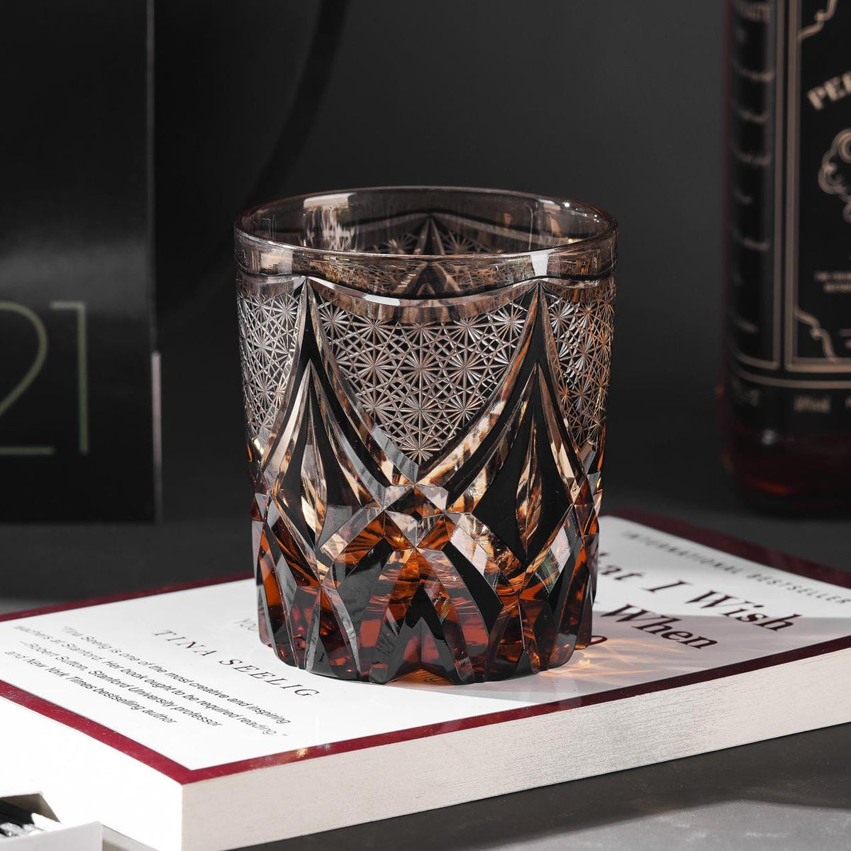lovecove Hand Cut Black Crystal Whisky Glasses image 9