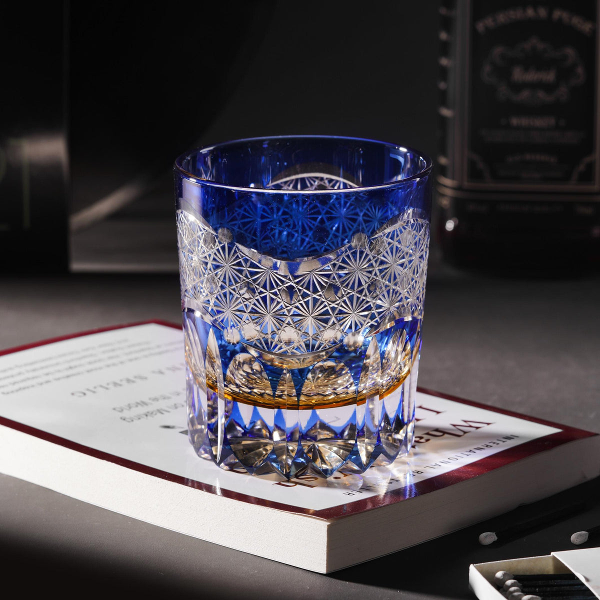lovecove Hand Cut Blue Crystal Whisky Glass - F0A4 image 3