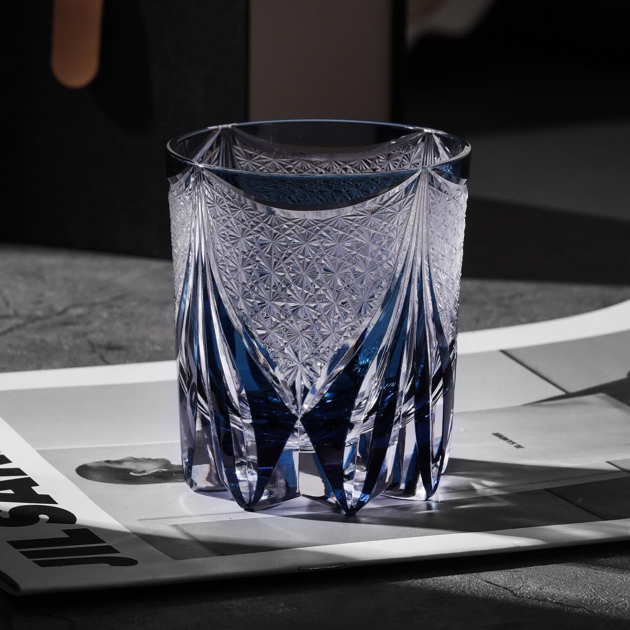 lovecove Hand Cut Luxury Blue Crystal Whisky Glass image 2