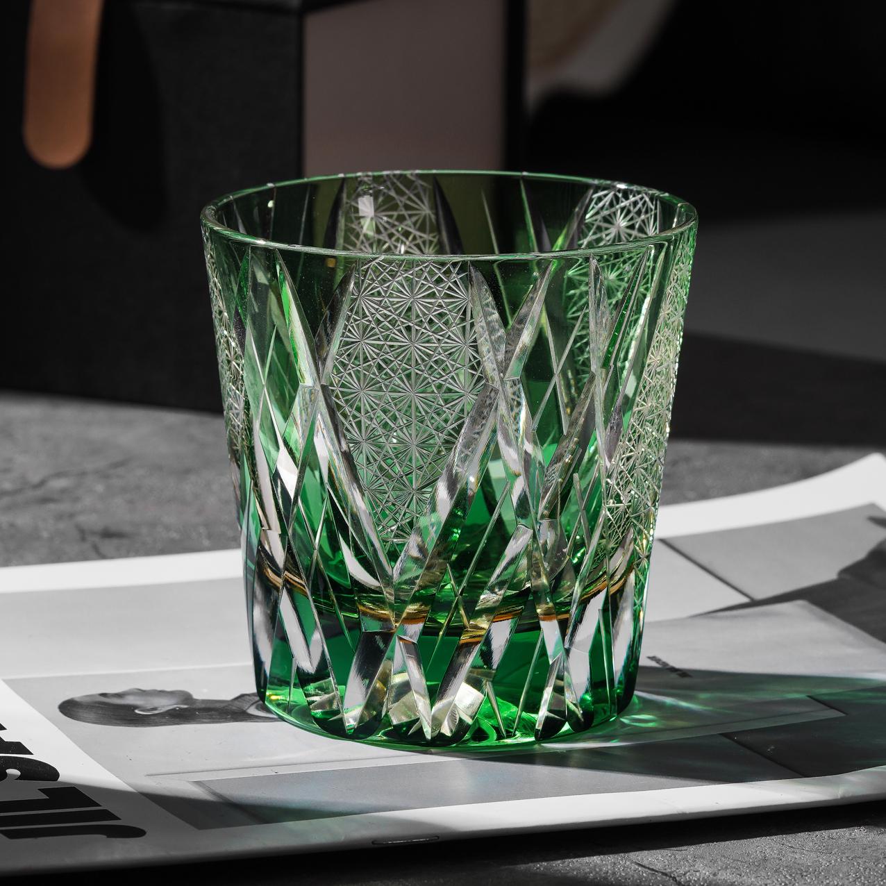 Vitraelle Hand Cut Green Crystal Whisky Glass image 1