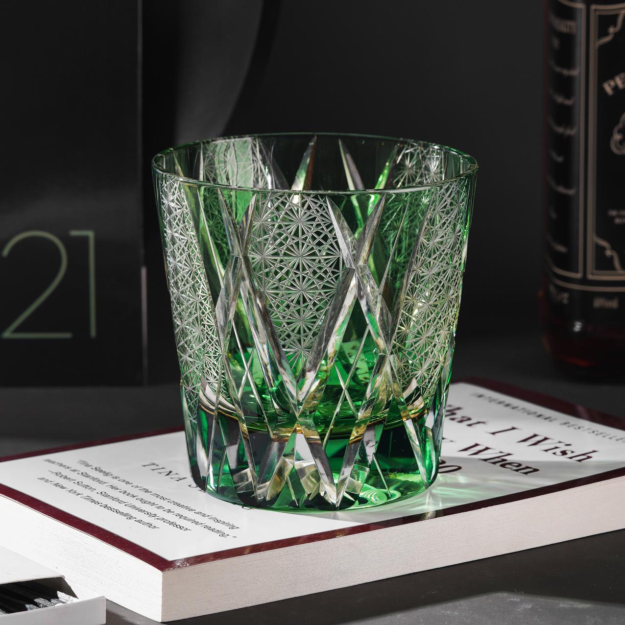 Vitraelle Hand Cut Green Crystal Whisky Glass image 2
