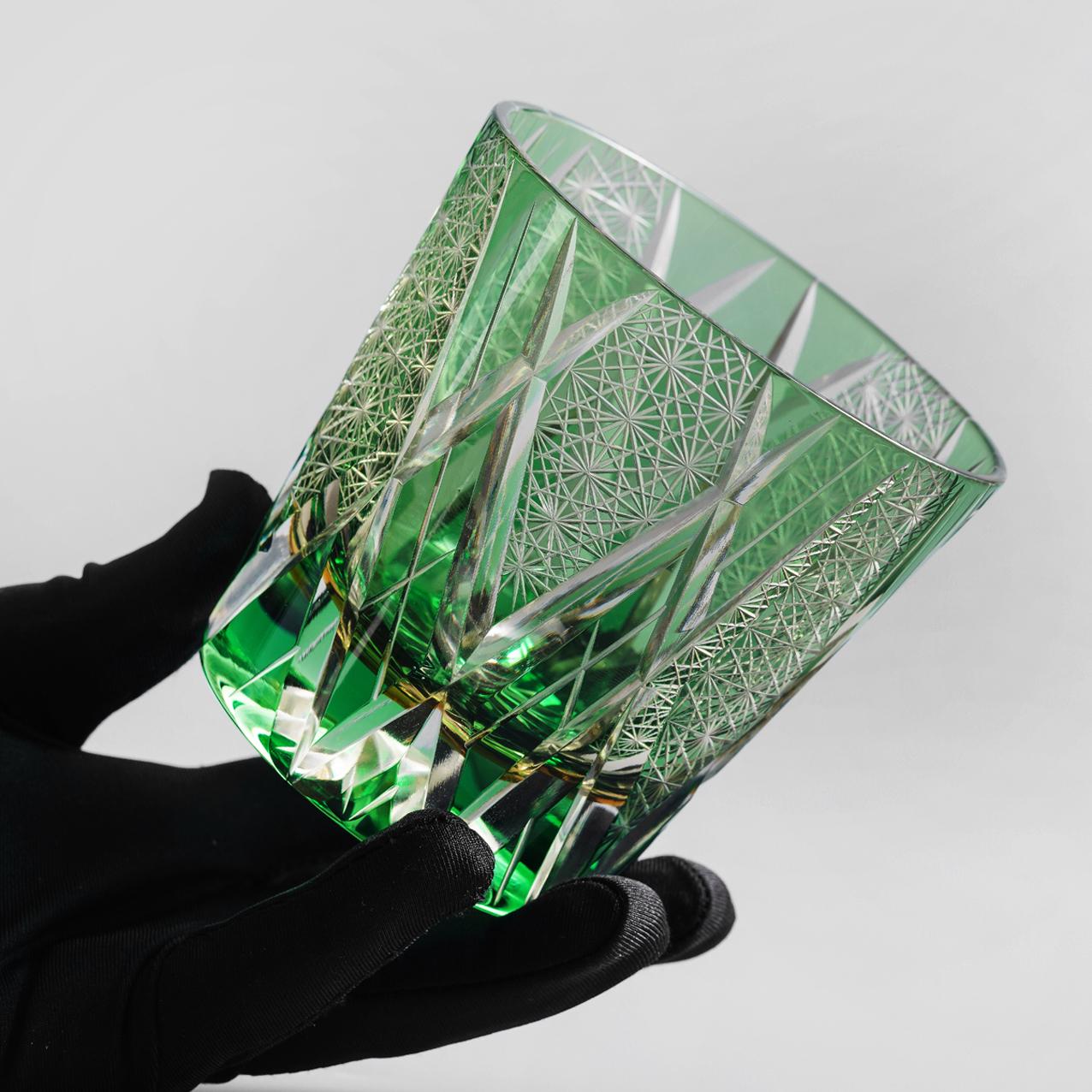 Vitraelle Hand Cut Green Crystal Whisky Glass image 3