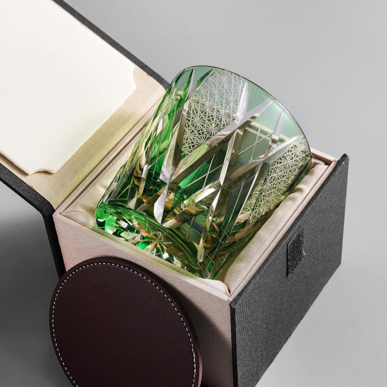 Vitraelle Hand Cut Green Crystal Whisky Glass image 4