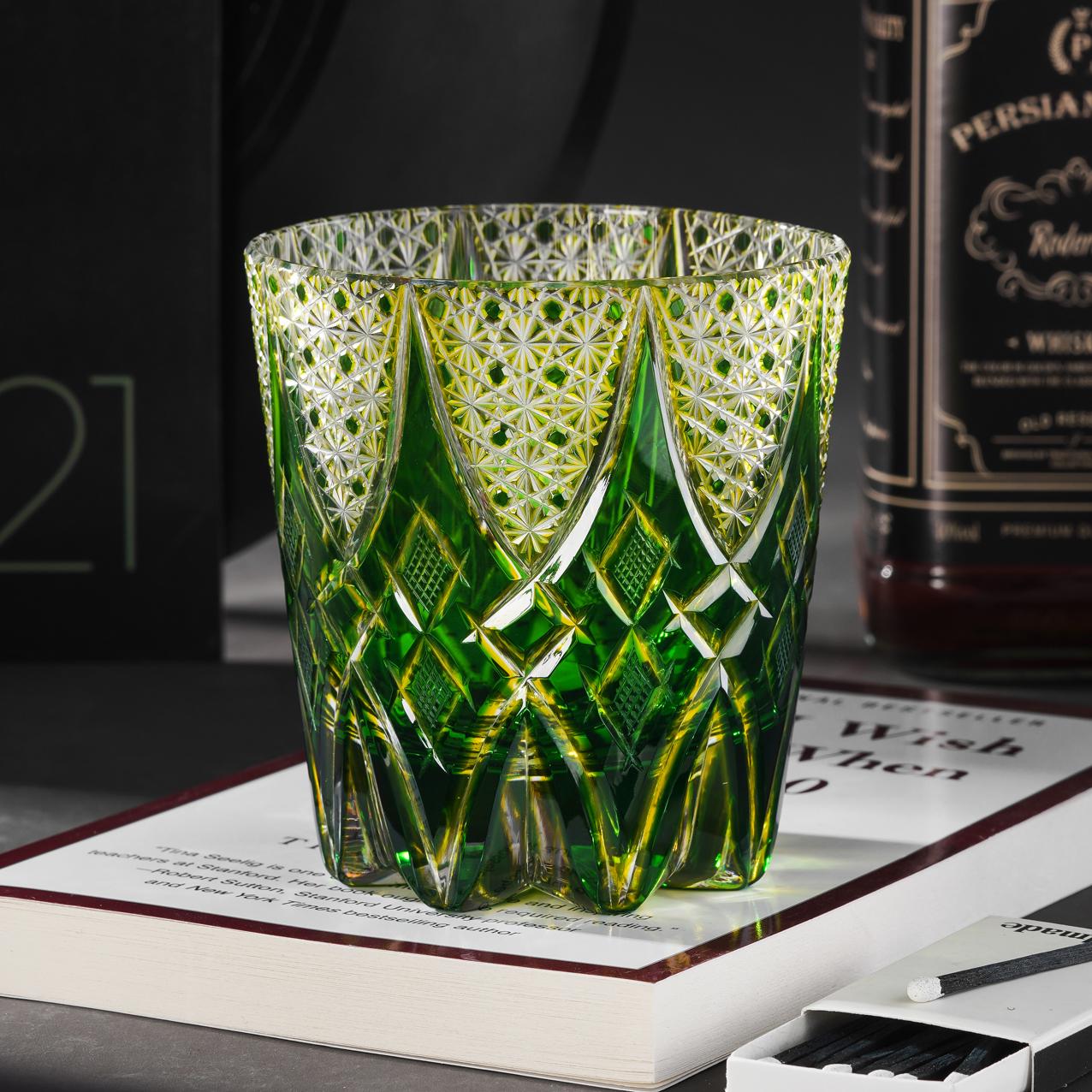 Vitraelle Hand-Cut Green Whiskey Glasses image 1