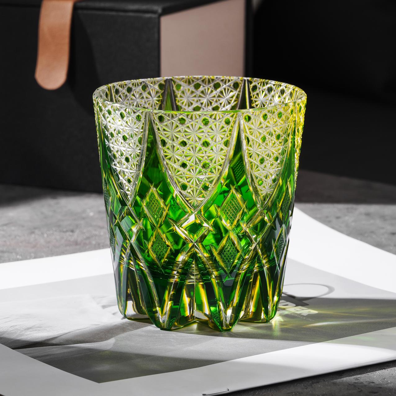 Vitraelle Hand-Cut Green Whiskey Glasses image 2