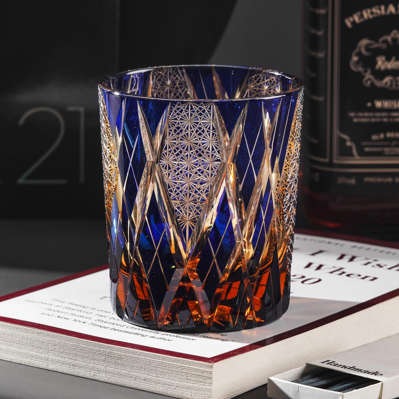 Vitraelle Hand-Cut Luxury Blue Lightning Whiskey Glass image 5