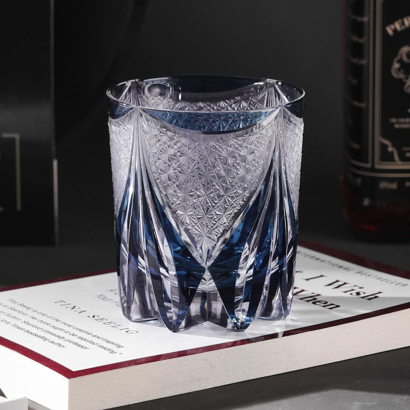 lovecove Hand Cut Luxury Blue Crystal Whisky Glass – product image 1
