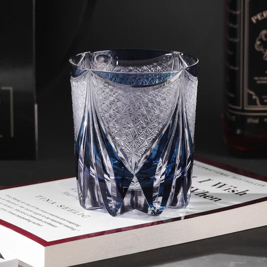 lovecove Hand Cut Luxury Blue Crystal Whisky Glass – product image 1