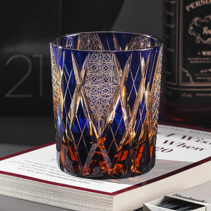 Vitraelle Hand-Cut Luxury Blue Lightning Whiskey Glass – product image 1