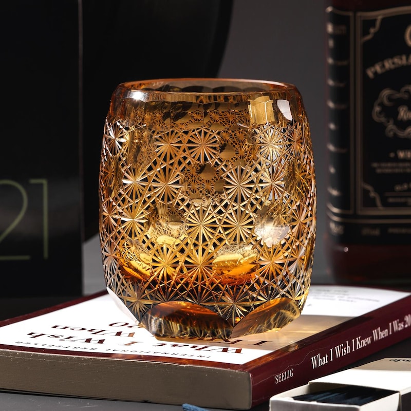 lovecove Hand-Carved Amber Bourbon Glass – product image 1
