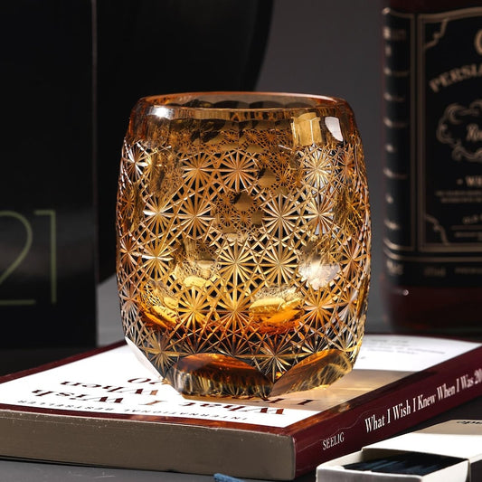 lovecove Hand-Carved Amber Bourbon Glass – product image 1