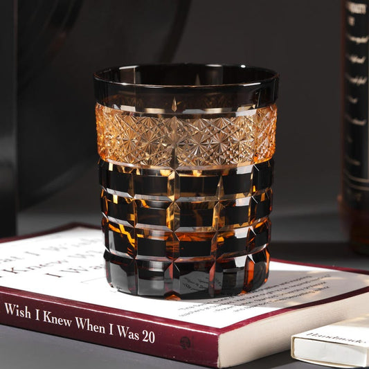 lovecove Hand-Cut Amber Black Whiskey Glasses – product image 1