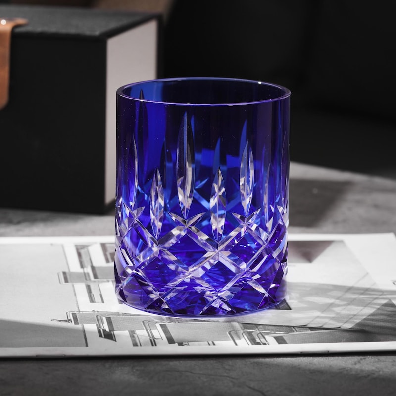 lovecove Hand-Cut Crystal Blue Whiskey Glass – product image 1