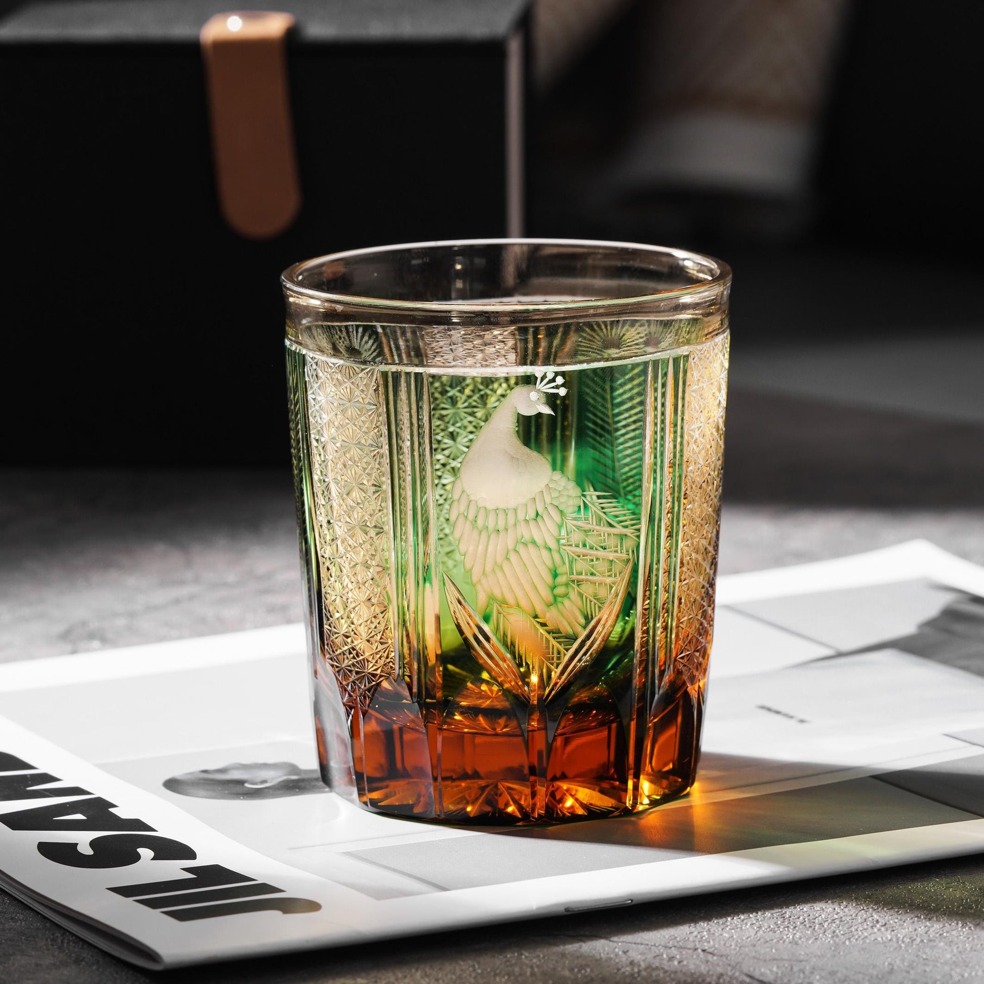 Vitraelle Hand Cut Peacock Emerald Whisky Glass – product image 2