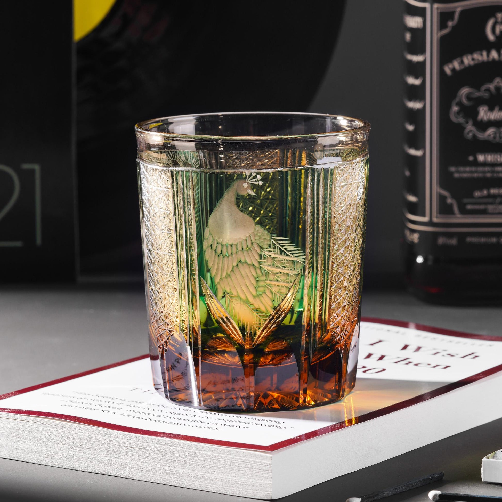 Vitraelle Hand Cut Peacock Emerald Whisky Glass – product image 1