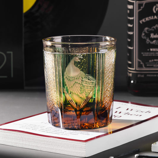 Vitraelle Hand Cut Peacock Emerald Whisky Glass – product image 1