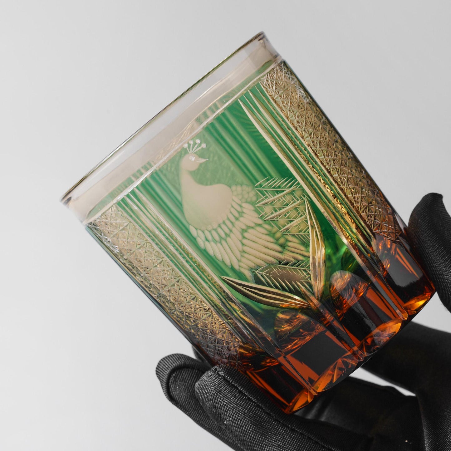 Vitraelle Hand Cut Peacock Emerald Whisky Glass – product image 3