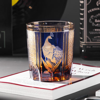 lovecove Hand Cut Peacock Emerald Whisky Glass - EA3E – product image 1