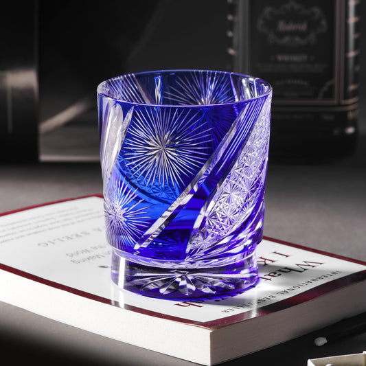 lovecove Handcut Blue Firework Kiriko Crystal Whisky Glass – product image 1