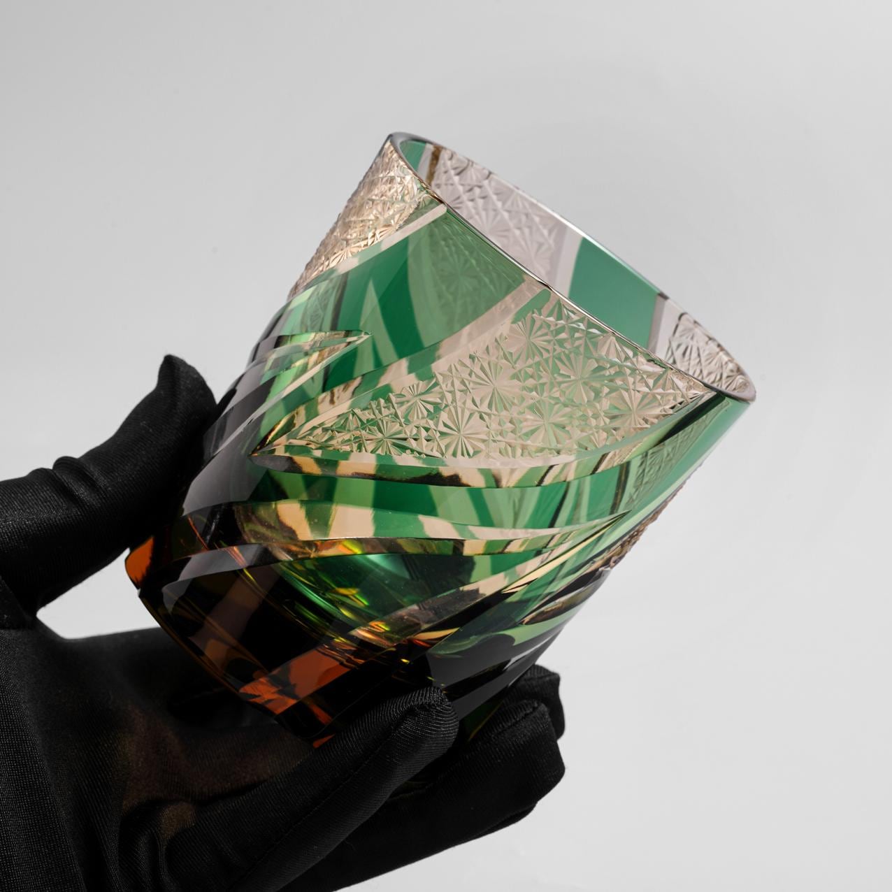 Vitraelle Hand Cut Green Flame Whisky Glasses – product image 4