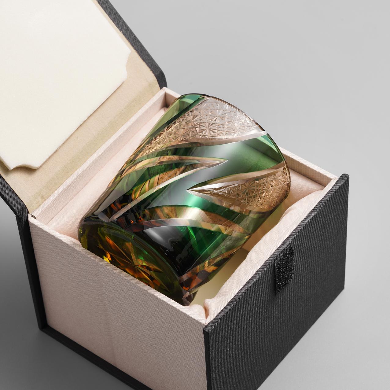 Vitraelle Hand Cut Green Flame Whisky Glasses – product image 3
