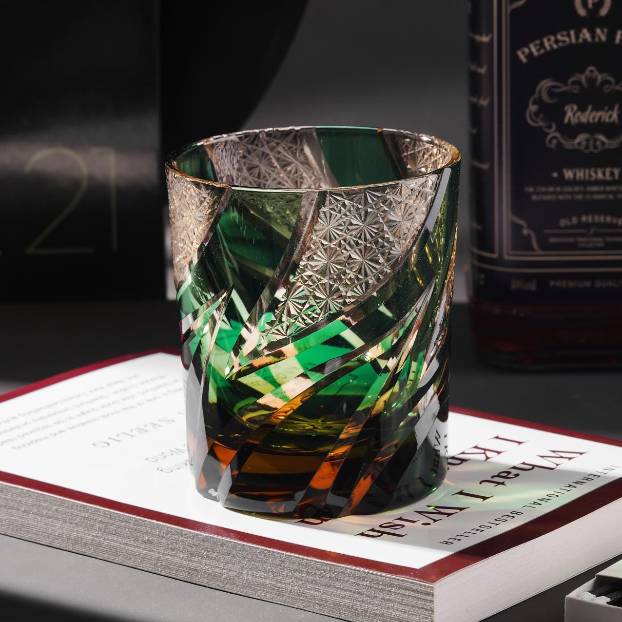 Vitraelle Hand Cut Green Flame Whisky Glasses – product image 1