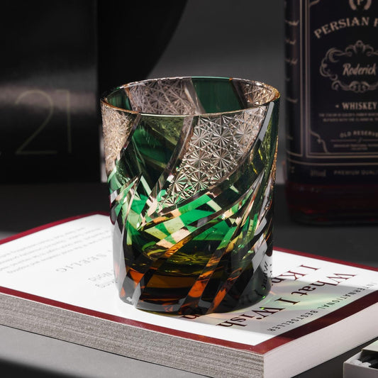 lovecove Hand Cut Green Flame Whisky Glasses – product image 1