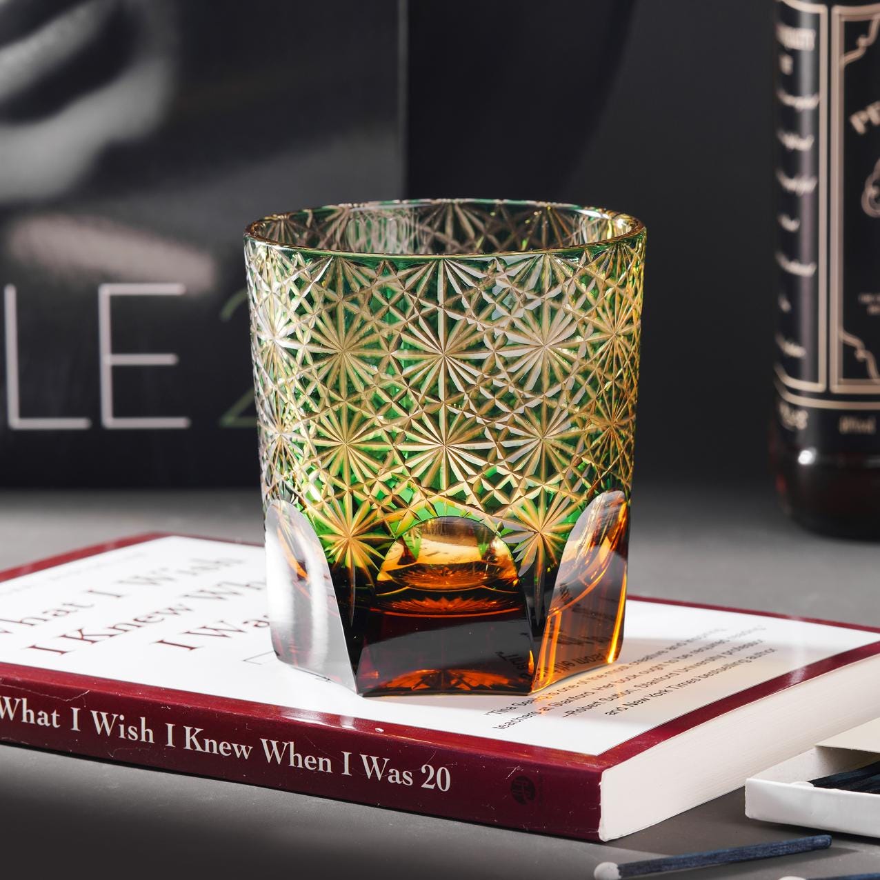 Vitraelle Hand Cut Green Crystal Whisky Glass – product image 1