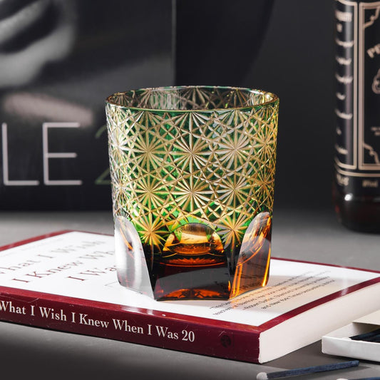 lovecove Hand Cut Green Crystal Whisky Glass – product image 1